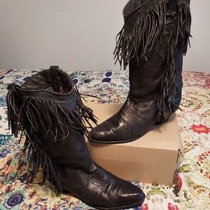 Dingo black  vintage leather fringed boots